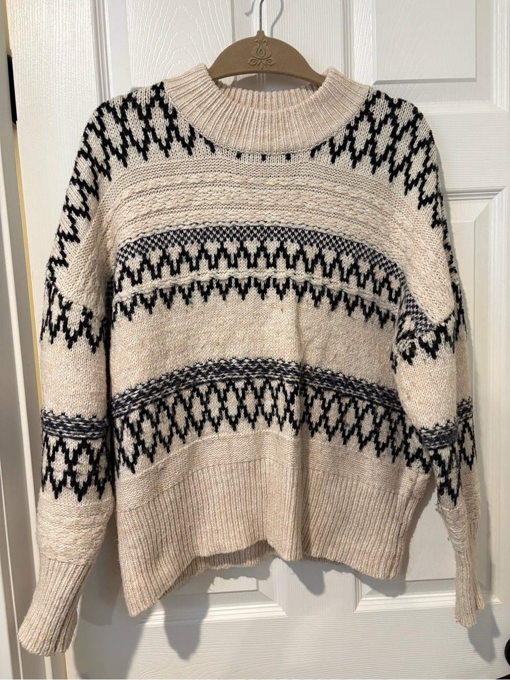 Neutral Cream & Black Patterned Crewneck Sweater